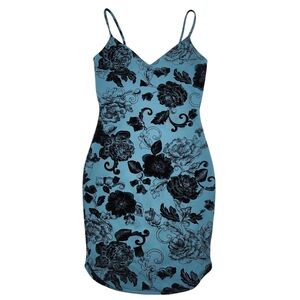 Seduction Teal and Black Velour Bodycon Dress Size Small